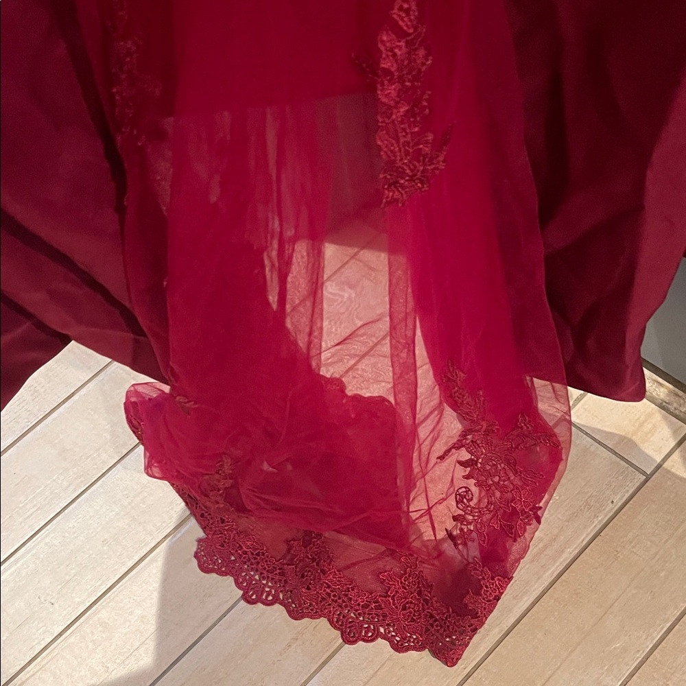 Elegant Red Lace Evening Gown - Picture 11 of 13